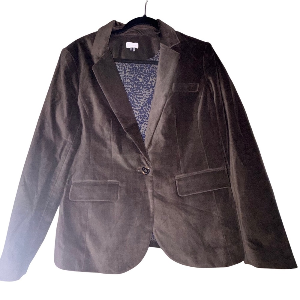 ECRU Women's Velvet Blazer Jacket Olive Green‎ Single Button Lined Size 10